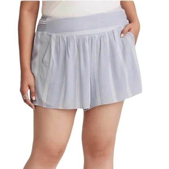 TORRID BLUE & WHITE STRIPED GAUZE  SMOCKED SHORTS - Picture 1 of 7